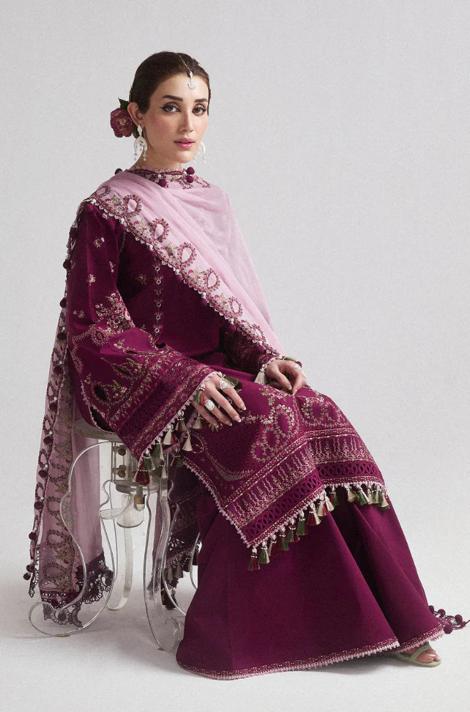 Hussain Rehar | 3-PCS Unstitched Embroidered Dhanak Suit With Slub net Dupptta