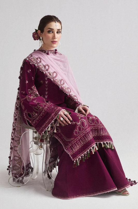 Hussain Rehar | 3-PCS Unstitched Embroidered Dhanak Suit With Slub net Dupptta