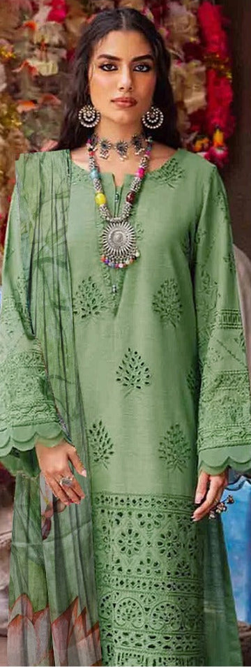 Summer Glow Embroidered Lawn 3-PCS Unstitched  Fancy Lawn Embroidery Cutwork With Chiffon Mirza Collection