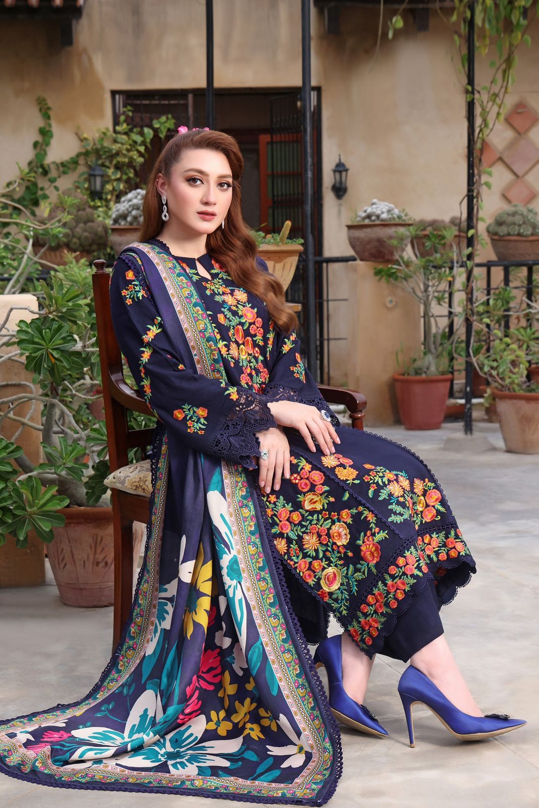 Premium Heavy Embellished Suit 3-PCS Unstitched Lawn Embroidered Shirt with Embroidered Cutwork Mirza Collection
