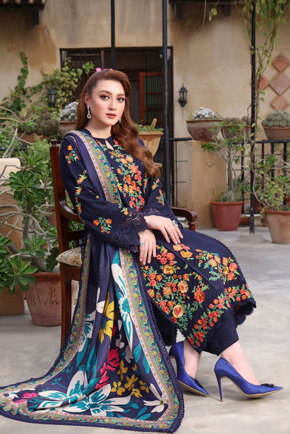 Premium Heavy Embellished Suit 3-PCS Unstitched Lawn Embroidered Shirt with Embroidered Cutwork Mirza Collection
