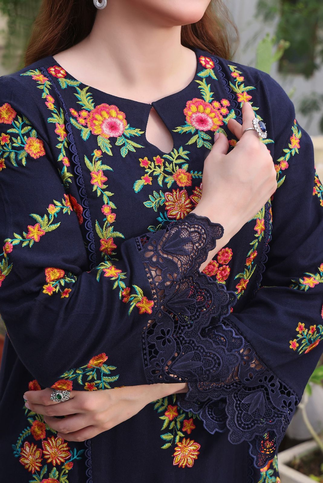 Premium Heavy Embellished Suit 3-PCS Unstitched Lawn Embroidered Shirt with Embroidered Cutwork Mirza Collection