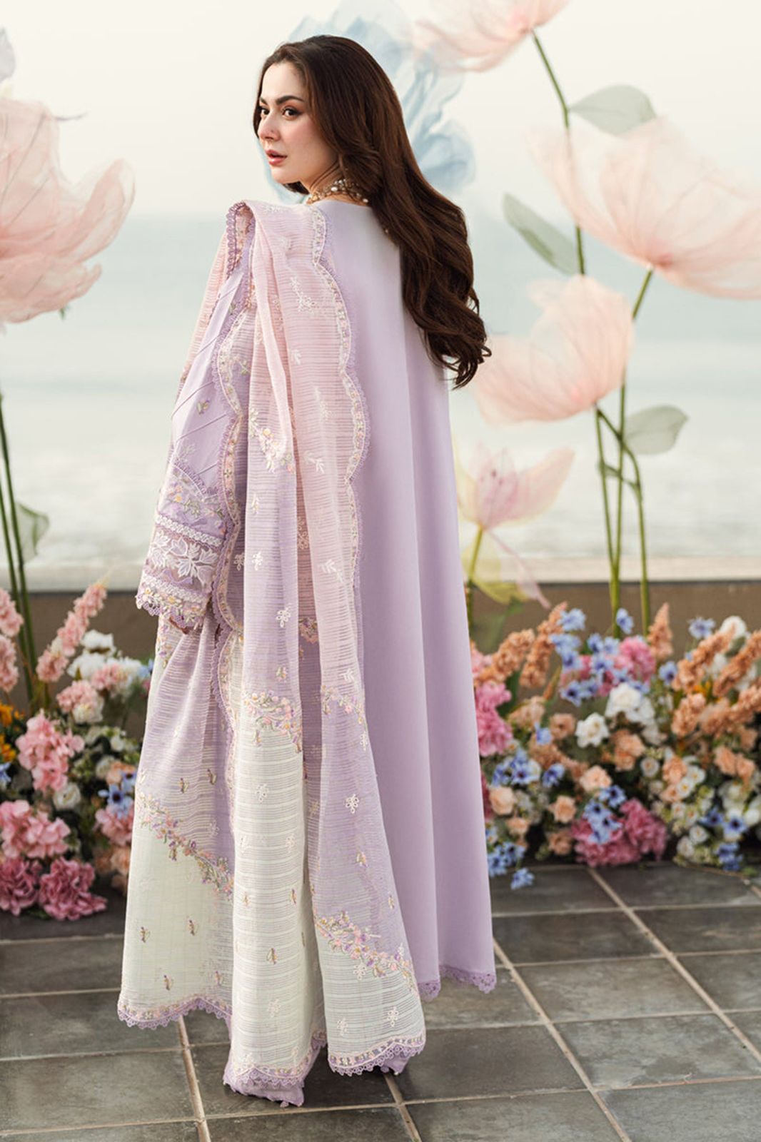 Premium Heavy Embellished Suit 3-PCS Unstitched Lawn Embroidered Shirt with Embroidered & Printed Net Dupatta Mirza Collection