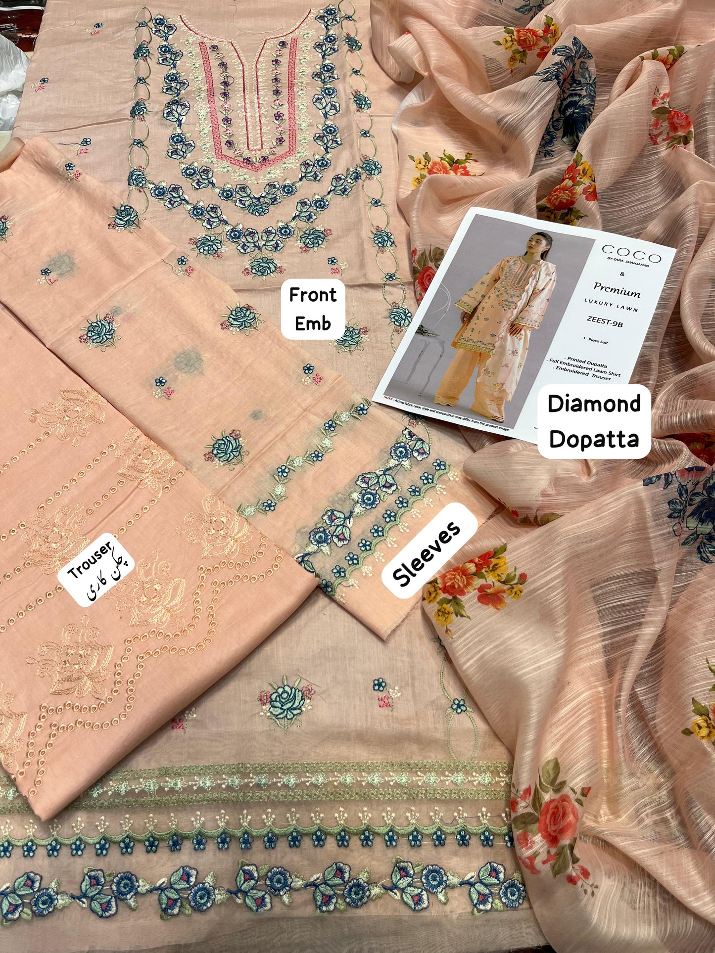 Best Seller Designer Wear 3-PCS Unstitched Embroidered & چکن کاری Luxury Lawn (2 Color's) Mirza Collection