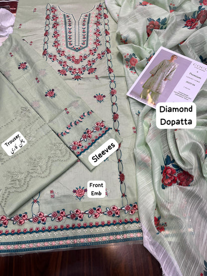 Best Seller Designer Wear 3-PCS Unstitched Embroidered & چکن کاری Luxury Lawn (2 Color's) Mirza Collection