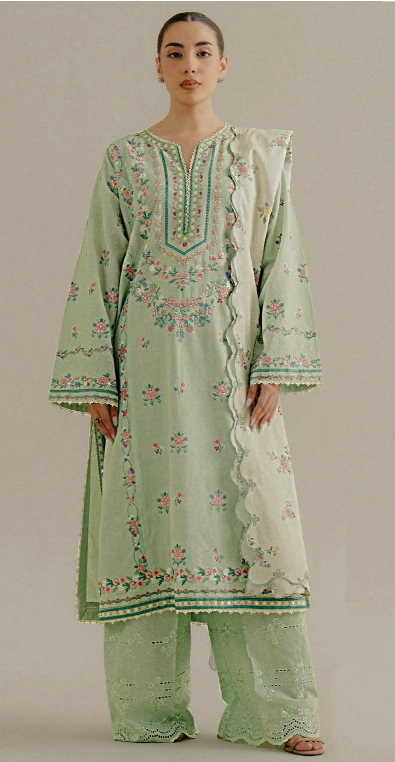 Best Seller Designer Wear 3-PCS Unstitched Embroidered & چکن کاری Luxury Lawn (2 Color's) Mirza Collection