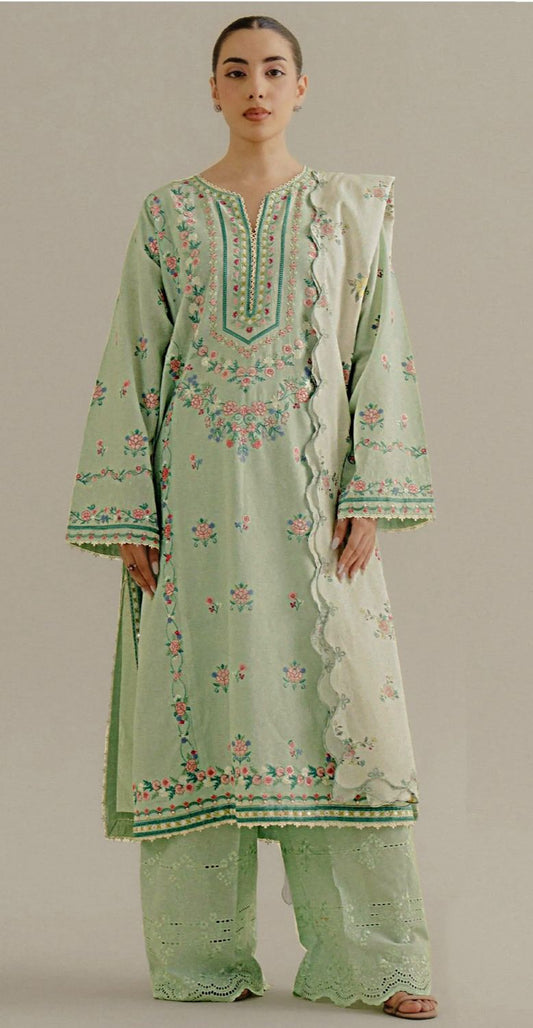 Best Seller Designer Wear 3-PCS Unstitched Embroidered & چکن کاری Luxury Lawn (2 Color's) Mirza Collection