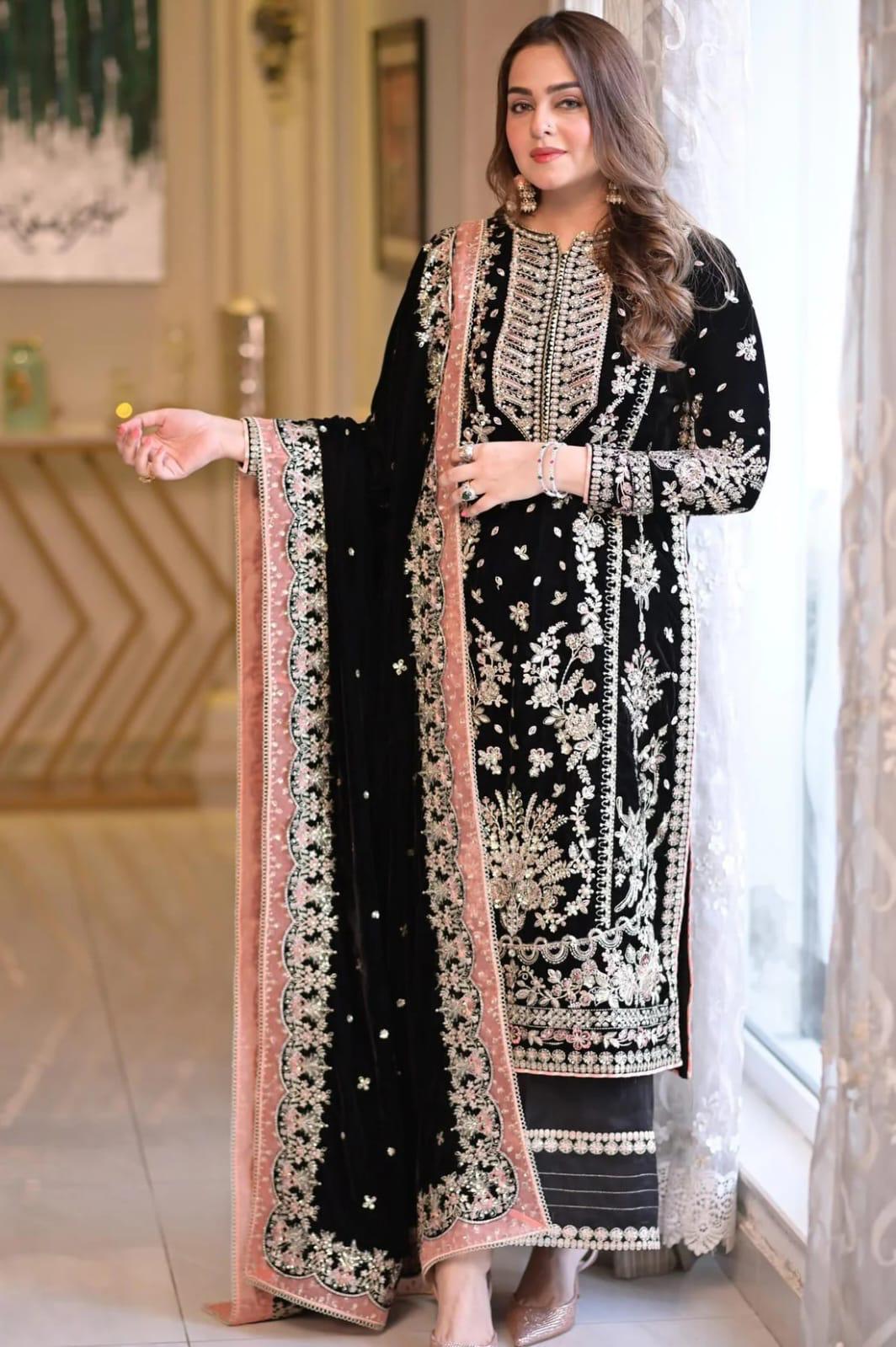 Best Seller Designer Wear 3-PCS Unstitched Luxury Lawn Embroidered & Chiffon Mirza Collection