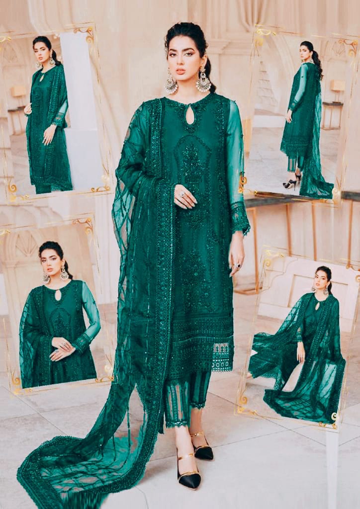 Wedding Vibes Party Wear 3-PCS Unstitched Premium Net Suit With Silk Trousers Mirza Collection