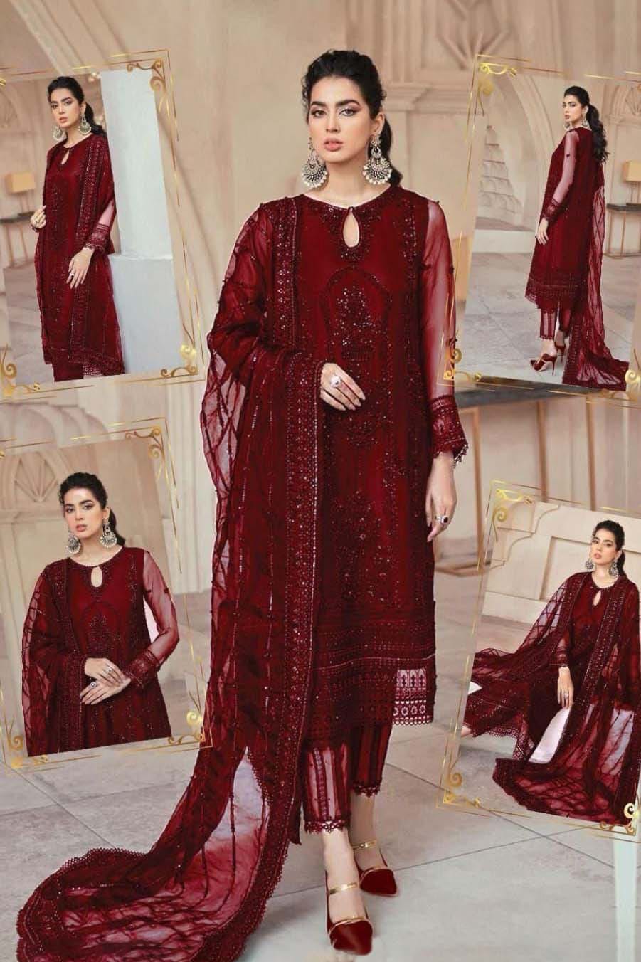 Wedding Vibes Party Wear 3-PCS Unstitched Premium Net Suit With Silk Trousers Mirza Collection