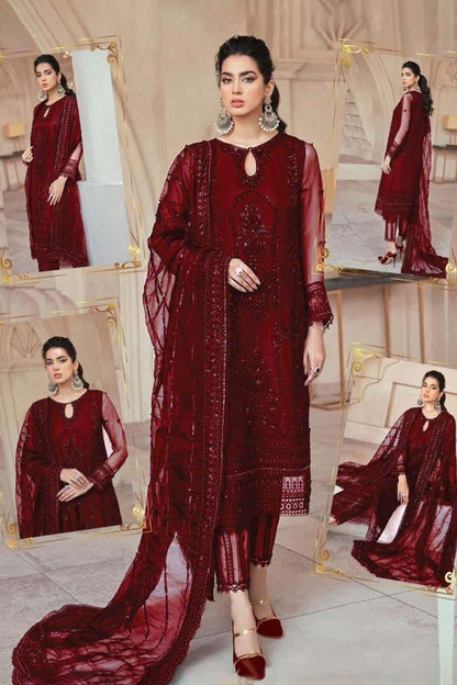 Wedding Vibes Party Wear 3-PCS Unstitched Premium Net Suit With Silk Trousers Mirza Collection