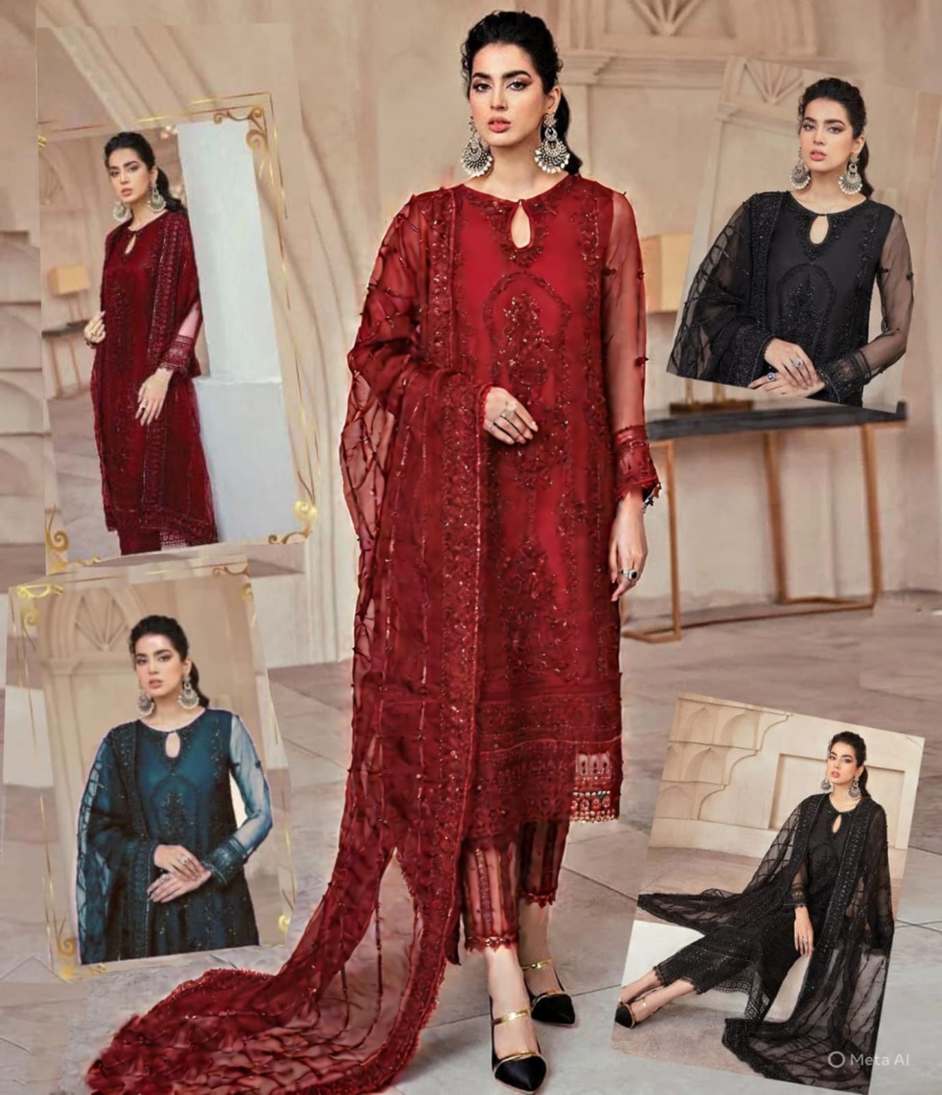 Wedding Vibes Party Wear 3-PCS Unstitched Premium Net Suit With Silk Trousers Mirza Collection