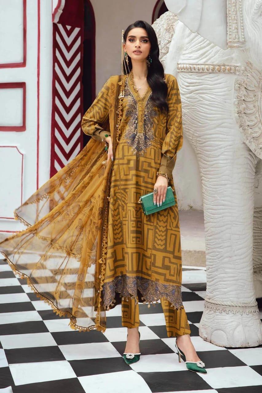 Luxury Lawn Collection 2026 – Printed Lawn with Heavy Embroidery & Chiffon Dupatta| 4 Color's Mirza Collection