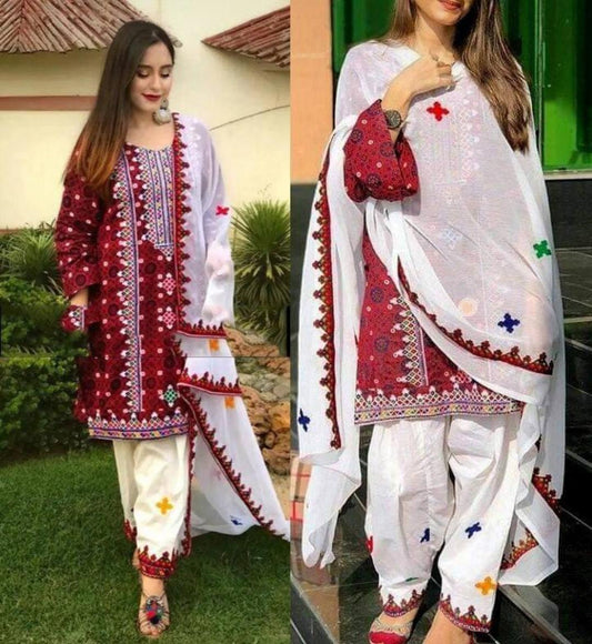 AJRAK 3-PCS Unstitched Lawn Embroidered With Chiffon Embroidered Dupatta Mirza Collection