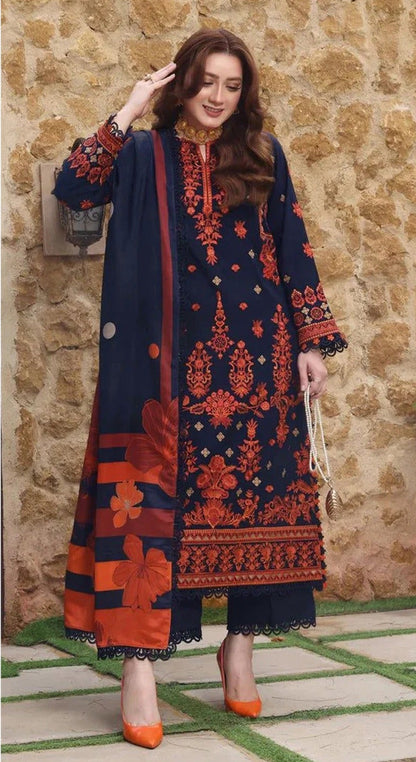 Summer Glow Embroidered Lawn 3-PCS Unstitched Luxury Lawn Embroidered Suit Mirza Collection