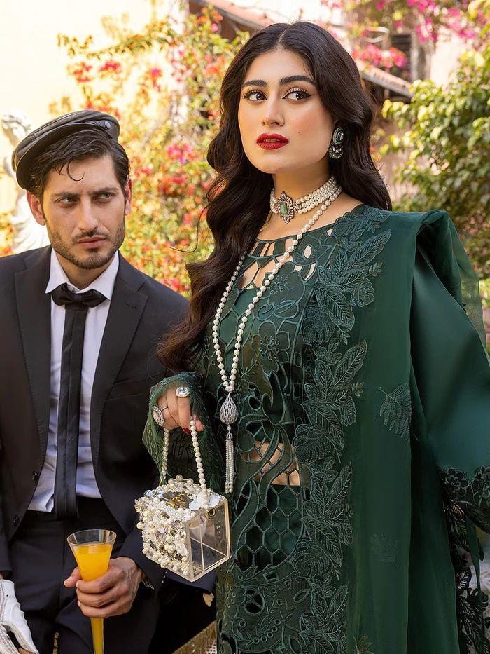 Luxury Lawn 3-PCS Unstitched Collection Heavy Embroidered Chicken Kari Suit with Organza Dupatta Mirza Collection