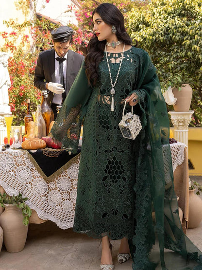 Luxury Lawn 3-PCS Unstitched Collection Heavy Embroidered Chicken Kari Suit with Organza Dupatta Mirza Collection