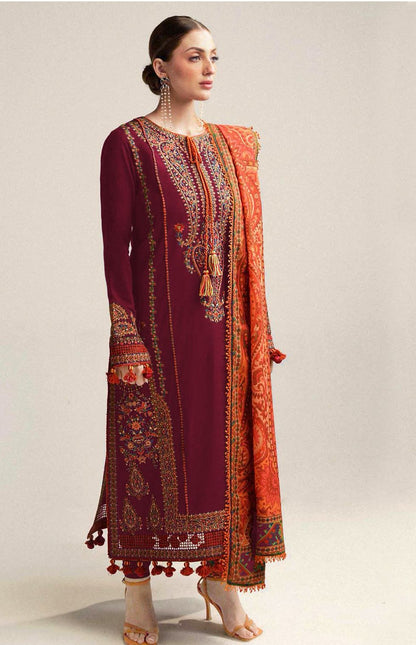 Hussain Rehar | 3-PCS Unstitched Dhanak Embroidered Shirt with Dhanak Shawl