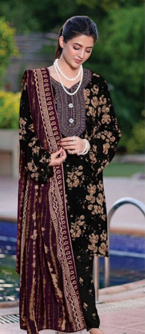 Party Glam Luxury Suit 3-PCS Unstitched Lawn With Chiffon Dupatta Mirza Collection