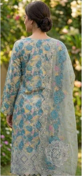 Premium Lawn Printed Suit with Chiffon Applique Dupatta 3 Piece Unstitched Mirza Collection