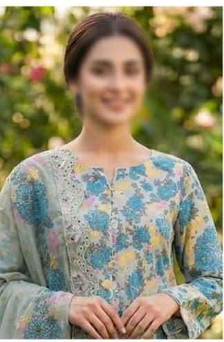 Premium Lawn Printed Suit with Chiffon Applique Dupatta 3 Piece Unstitched Mirza Collection
