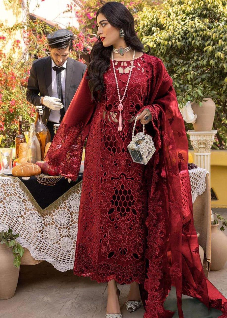 Luxury Lawn 3-PCS Unstitched Collection Heavy Embroidered Chicken Kari Suit with Organza Dupatta Mirza Collection