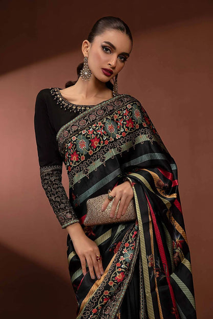 Top Rated Designer Saree 3-PCS Unstitched Silk With Raw Sleeves Mirza Collection