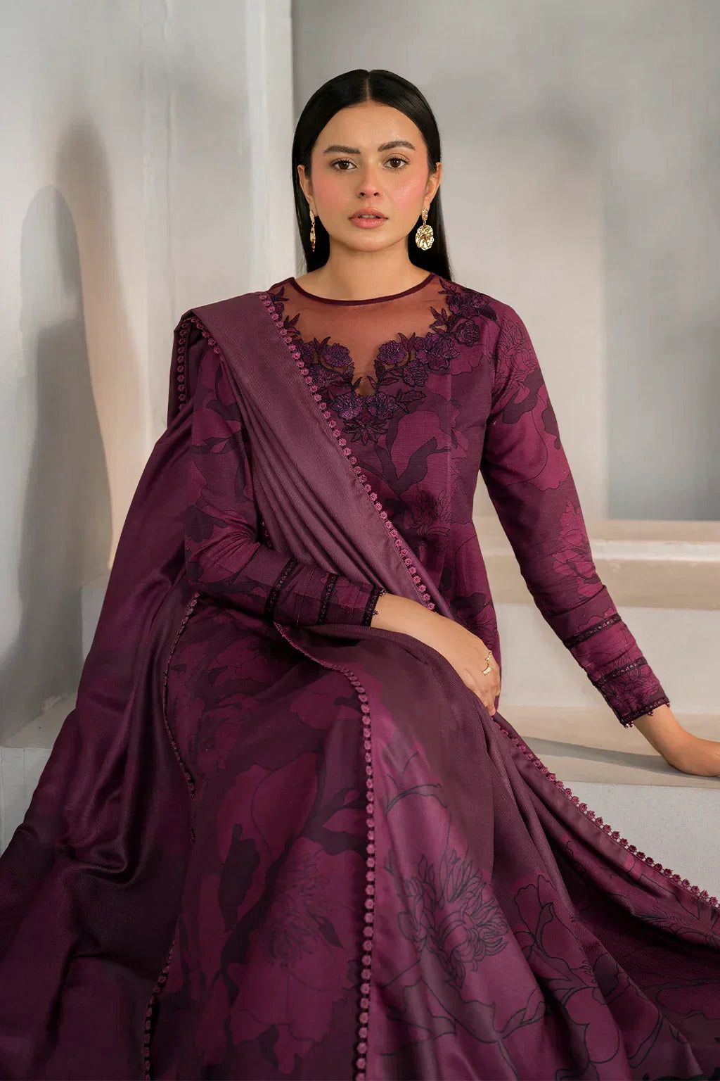 Summer Glow Embroidered Lawn 3-PCS Unstitched Embroidery Silk Dupatta Mirza Collection
