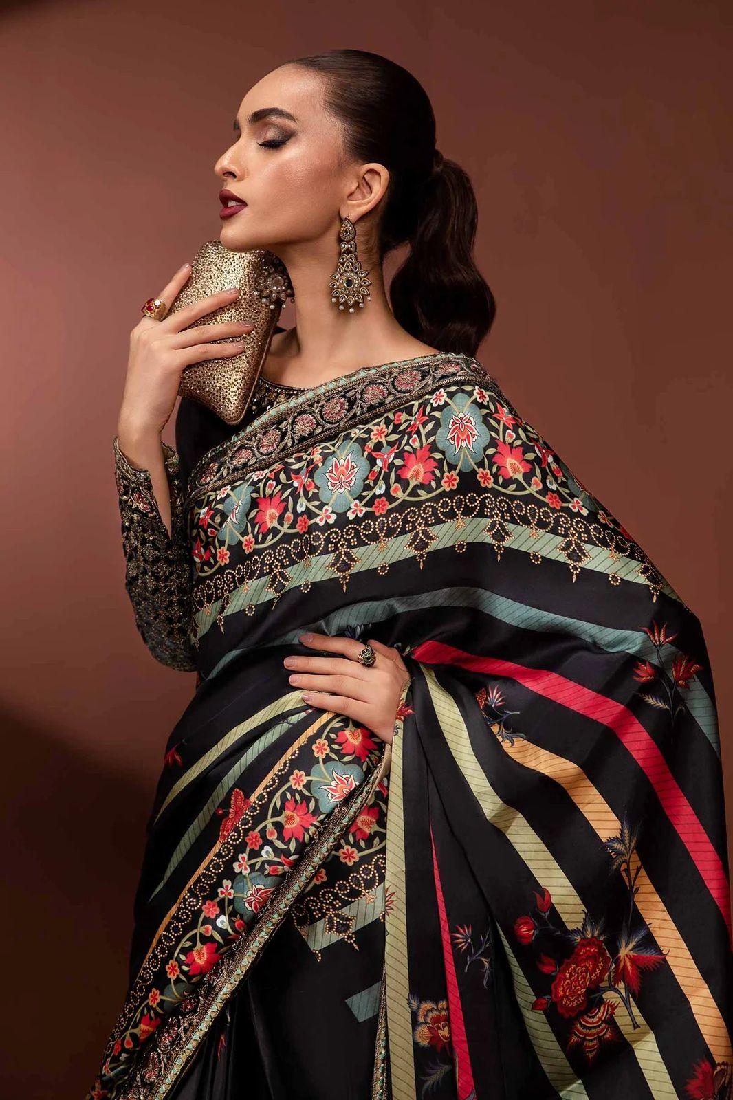 Top Rated Designer Saree 3-PCS Unstitched Silk With Raw Sleeves Mirza Collection