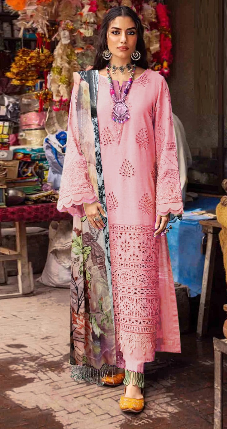 Summer Glow Embroidered Lawn 3-PCS Unstitched Fancy Lawn Embroidery Cutwork With Chiffon Mirza Collection