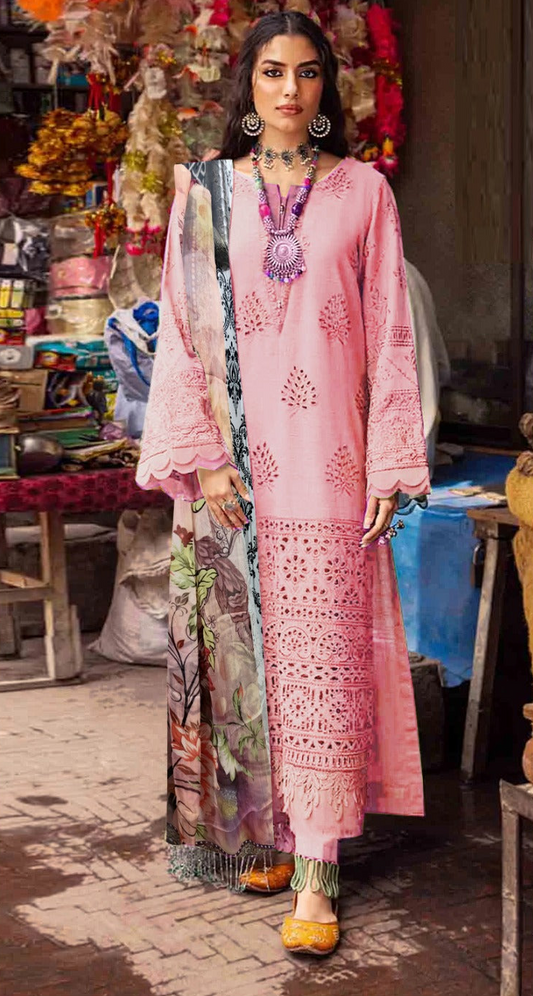 Summer Glow Embroidered Lawn 3-PCS Unstitched Fancy Lawn Embroidery Cutwork With Chiffon Mirza Collection